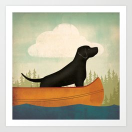 Black Labrador Dog Canoe 2021 Art Print