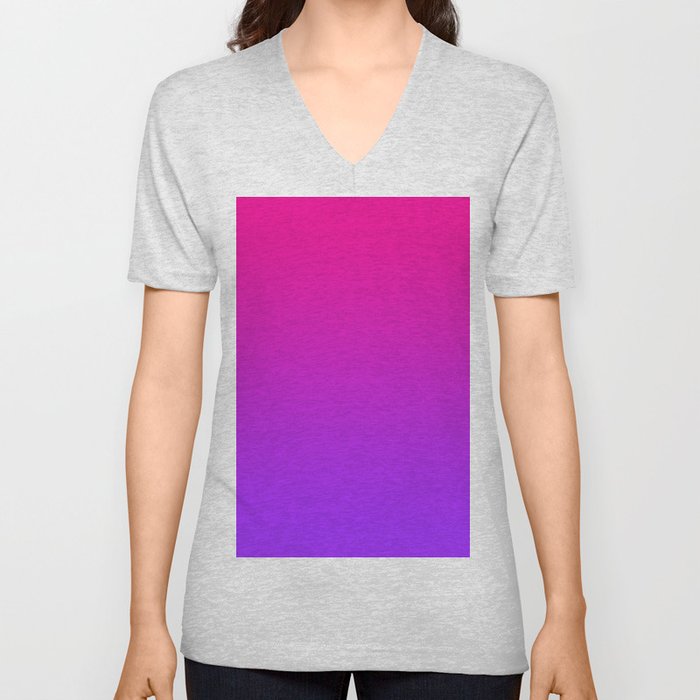 Purple and Magenta Ombre Gradient Pattern V Neck T Shirt