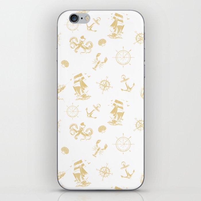 Beige Silhouettes Of Vintage Nautical Pattern iPhone Skin
