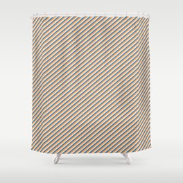 [ Thumbnail: Blue, Brown & Bisque Colored Striped/Lined Pattern Shower Curtain ]