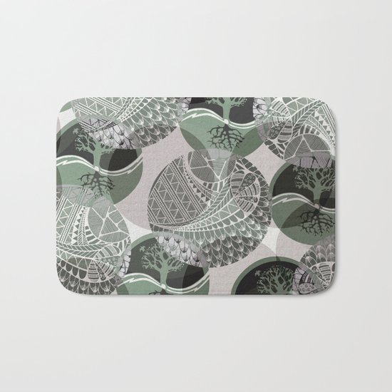 Zentangle and Tree Motifs in Circles Bath Mat