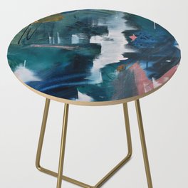 Exhilarated: a vibrant, abstract, mixed-media piece in greens and pinks by Alyssa Hamilton Art  Side Table