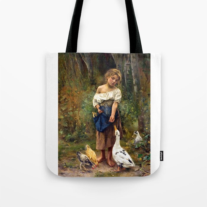 Joan Brull Vinyoles Girl Feeding a Goose and Chickens Tote Bag