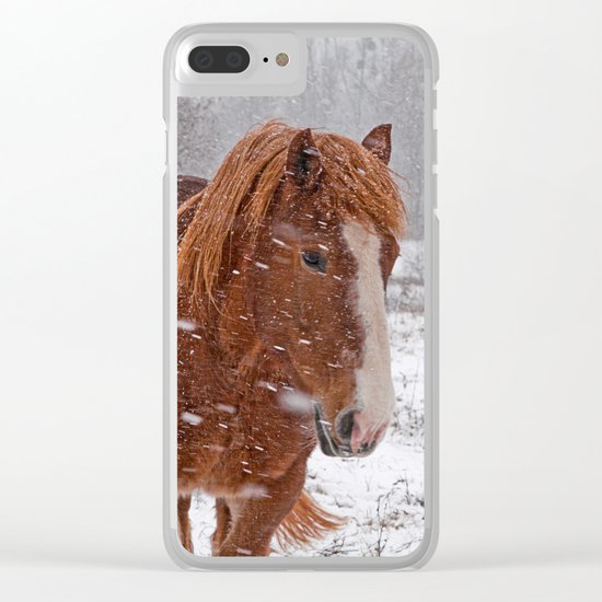 Horse in the snow Clear iPhone Case
