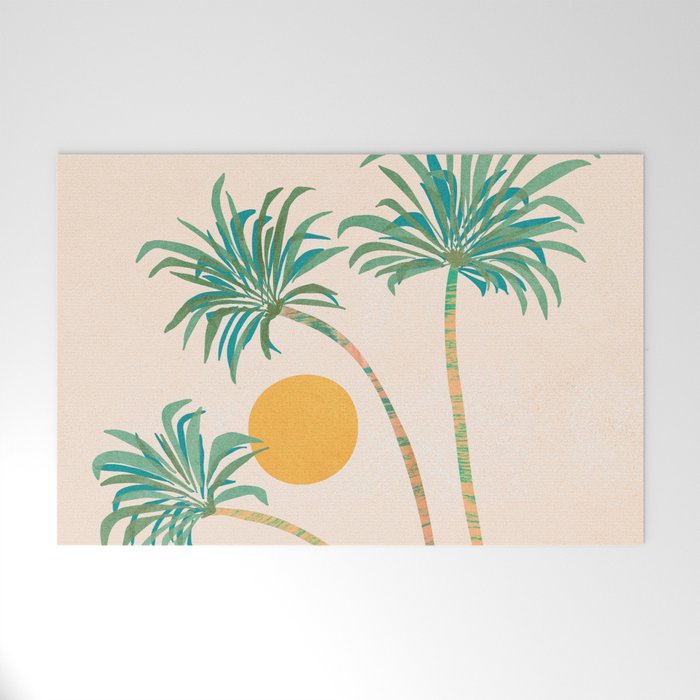 Colorful SoCal Palm Tree Scene Welcome Mat