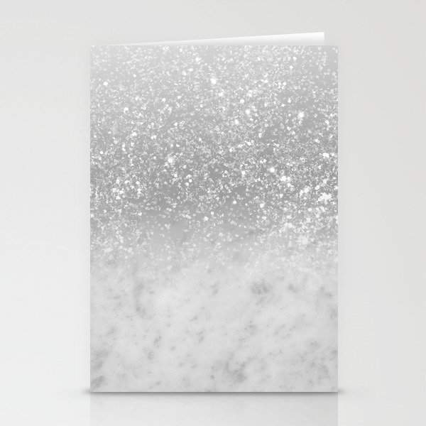 White Marble Silver Ombre Glitter Glam #1 (Faux Glitter) #shiny #gem #decor #art #society6 Stationery Cards