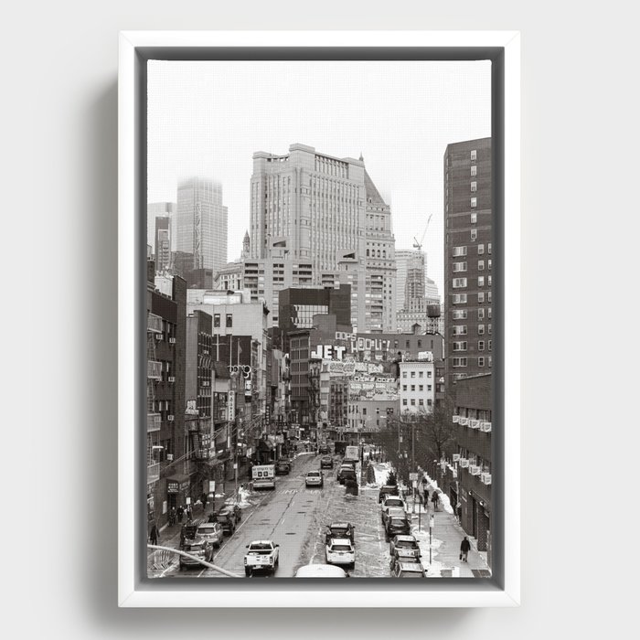 Chinatown New York City Views | Sepia Street Photography Framed Canvas