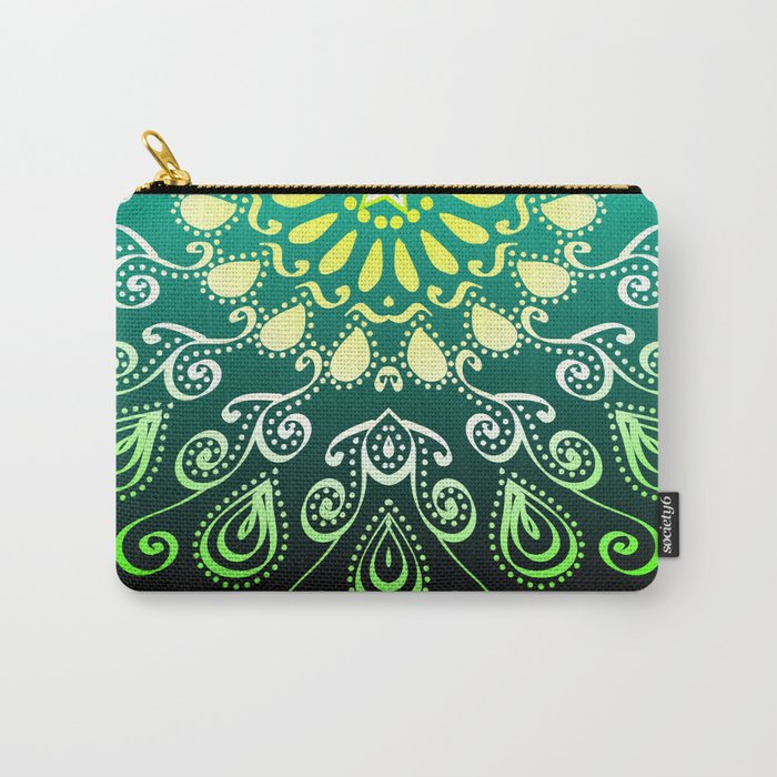 Dramatic Pop-Art Mandala in Black and Green Carry-All Pouch