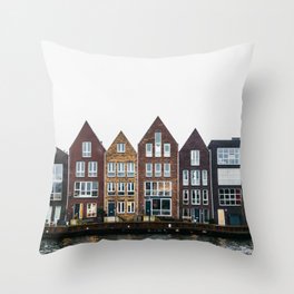 Iconic canal houses near Spaarne river in Haarlem in winter | Haarlem historical city, the Netherlands | Urban travel photography Art Print Throw Pillow