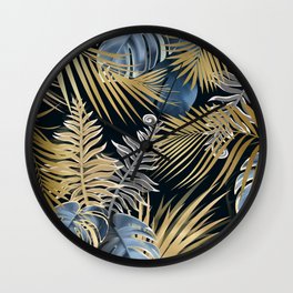 Lush Jungle Gold Blue and Grey Wall Clock