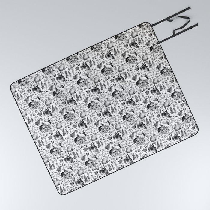 Black And White Vintage Easter And Spring Pattern Picnic Blanket