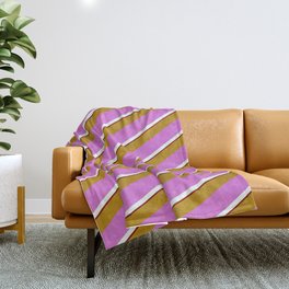 [ Thumbnail: Dark Goldenrod, Orchid, Mint Cream & Maroon Colored Lines Pattern Throw Blanket ]