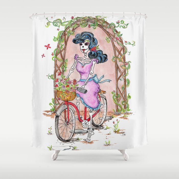 Day Of The Dead Catrina On Red Bike In The Garden Dia De Los