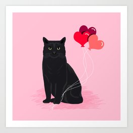 Black Cat valentines day balloons hearts cat breeds must have gifts valentine's day Art Print