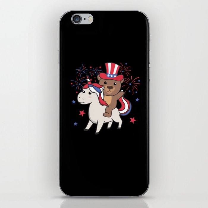 Bear With Unicorn For The Fourth Of July Fireworks iPhone Skin
