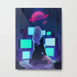 No Face Metal Print | Punk, 80S, Lonely, Blue, 90S, Space, Pop, Anime, Neon, Moon 