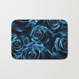 Velvet Roses - Blue Bath Mat | Digital, Flowers, Botanical, Luxurious, Roses, Blue, Moody, Poppypodcba, Graphicdesign, Floral 