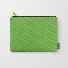 [ Thumbnail: Coral and Lime Green Colored Lined Pattern Carry-All Pouch ]