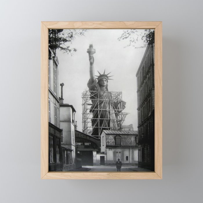 Piecing Together of the Architecture of the Statue Of Liberty In Paris, 1886 black and white photograph Framed Mini Art Print