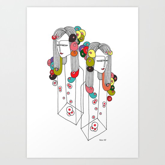 Sisters in a bottle Art Print