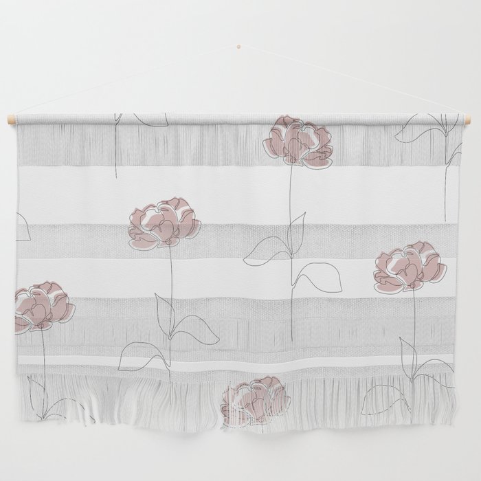 Blush Peony / Single pink flower line drawing Wall Hanging