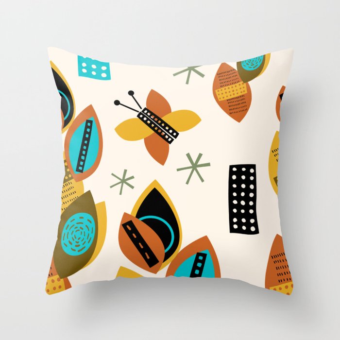 Retro leaves with mid-century color vibes Throw Pillow