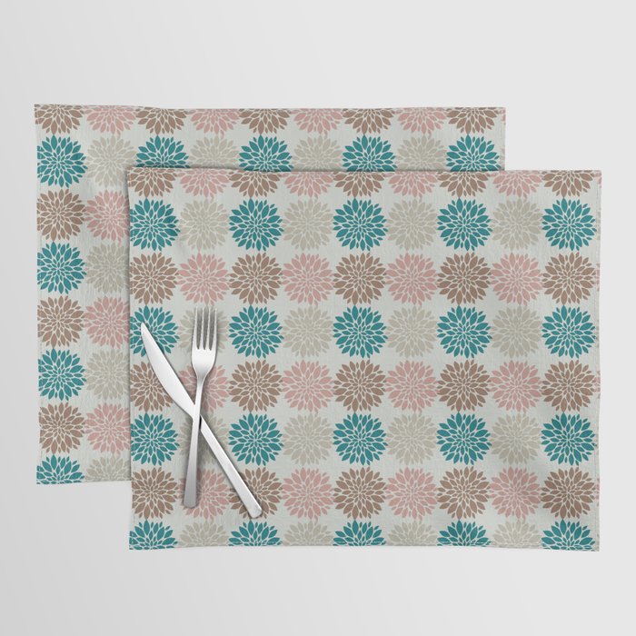 teal green and ecru sea anemone nautical medallion Placemat