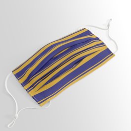 [ Thumbnail: Goldenrod and Midnight Blue Colored Striped/Lined Pattern Face Mask ]