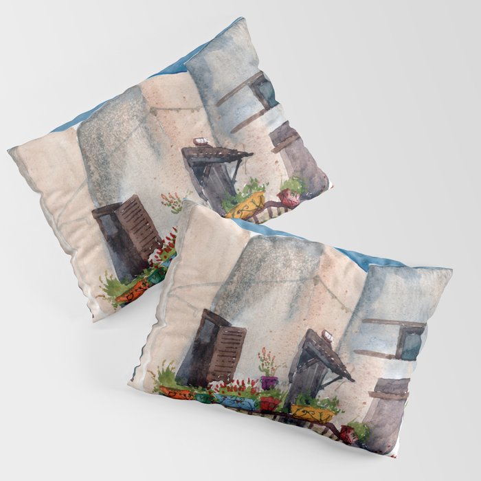 Herbs and blossom on Rhodian balcony Pillow Sham