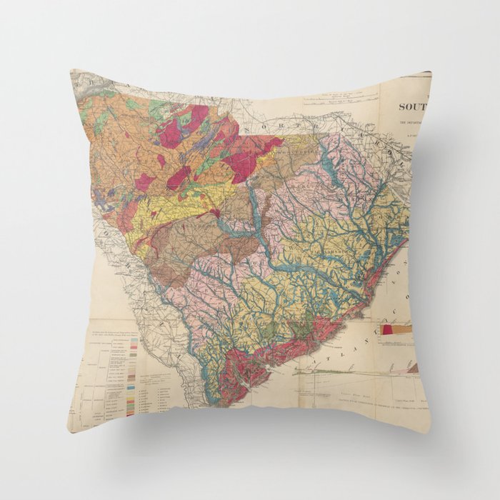 Vintage Geological Map of South Carolina (1883) Throw Pillow