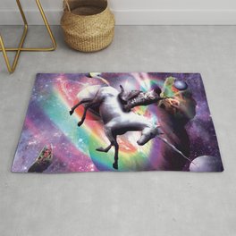 Space Cat Riding Unicorn - Laser, Tacos And Rainbow Area & Throw Rug
