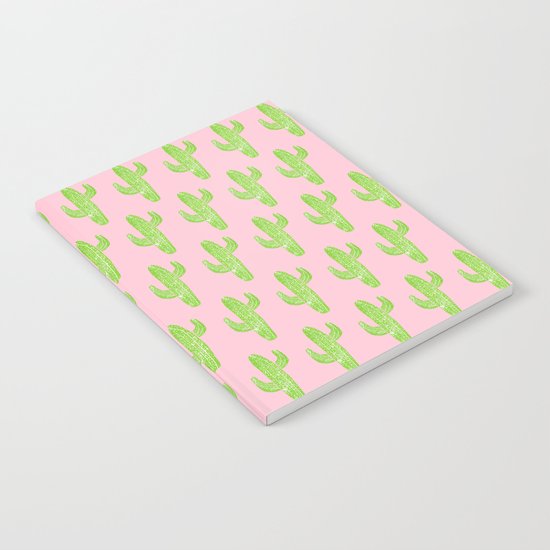 Linocut Cacti Minty Pinky Notebook