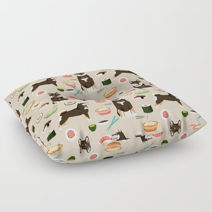 shiba inu sushi black and tan dog breed pet pattern dog mom Floor Pillow