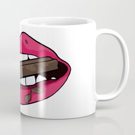 Red lips biting chocolate bar - chocolate love Coffee Mug