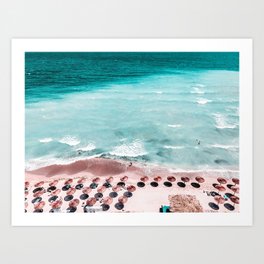 Aerial Umbrellas Beach Print, Coastal Beach, Beach Umbrellas, Aerial Photography, Ocean Waves Print, Sea Print, Modern Home Decor, Art Print Art Print