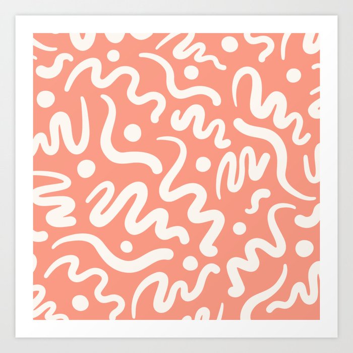 Abstract Organic Shapes Pattern Pastel Coral Red Art Print