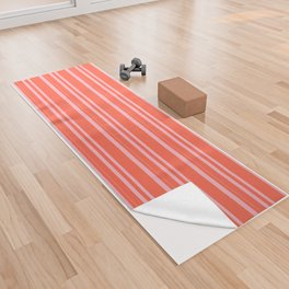 [ Thumbnail: Red & Light Pink Colored Lined Pattern Yoga Towel ]