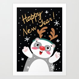 Happy New Year card with cute panda Art Print
