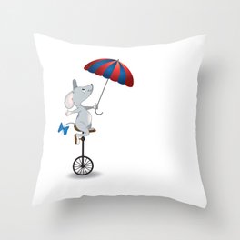 Mouse on unicycle Throw Pillow