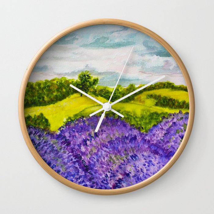 Lavender Fields Watercolor Wall Clock By Obeymydog Society6