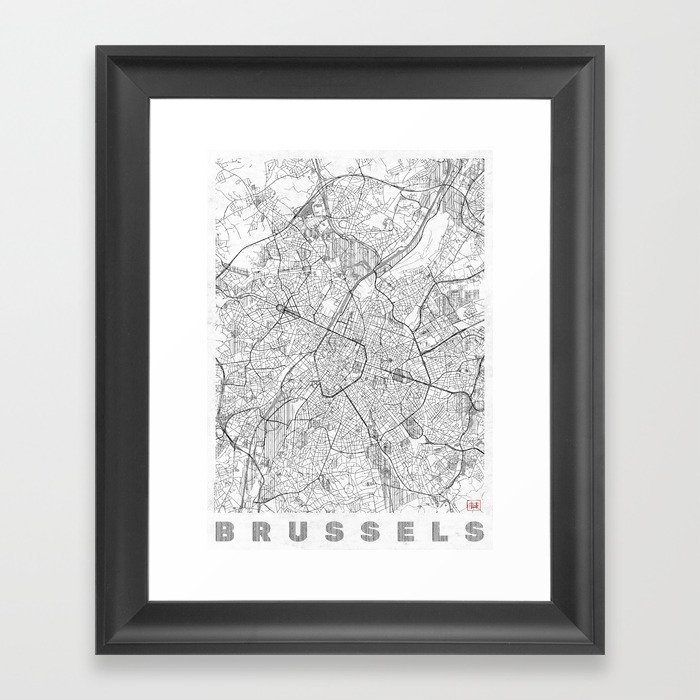 Brussels Map Line Framed Art Print
