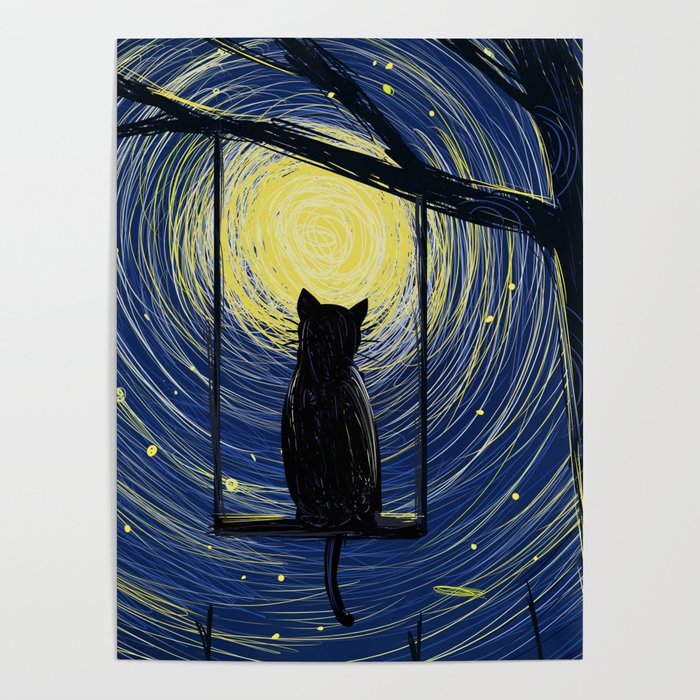 starry cat night Poster