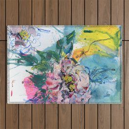 white flower with palette knife Outdoor Rug
