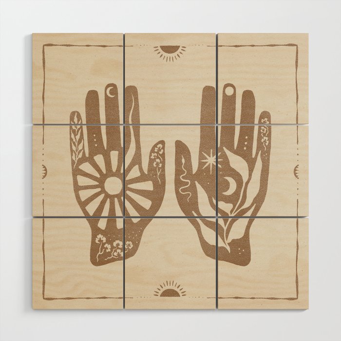 Magic Hands | Digital Blockprint | Reiki Spiritual Healing Boho Etnic Wood Wall Art