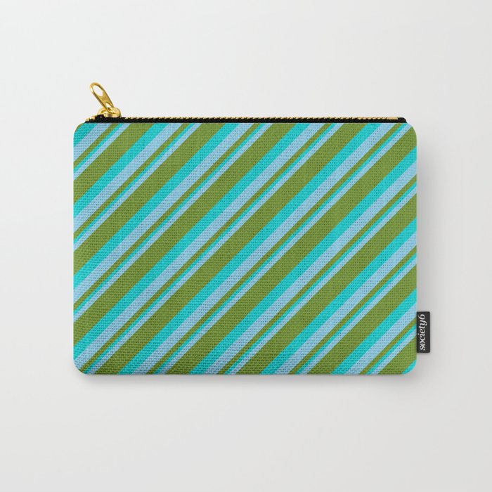 Sky Blue, Green & Dark Turquoise Colored Striped Pattern Carry-All Pouch
