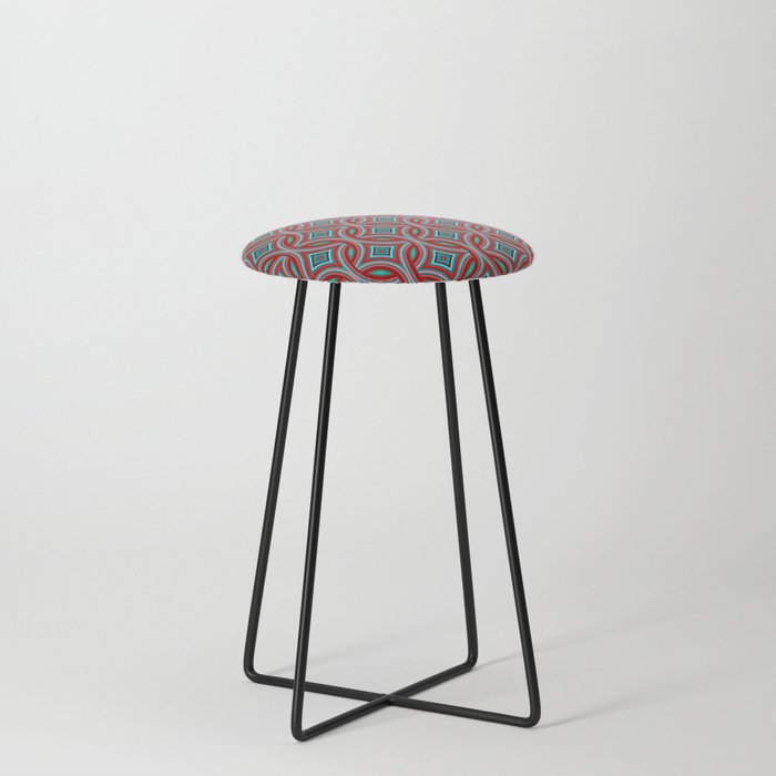 Retro pattern texture geometric circles stripes lines ordered seamless background colored red blue turquoise green digital seamless paper digital graphic ornament mosaic Counter Stool