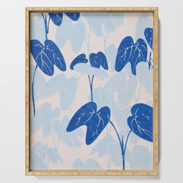 Blue Leaves Vintage Japanese Print Serving Tray