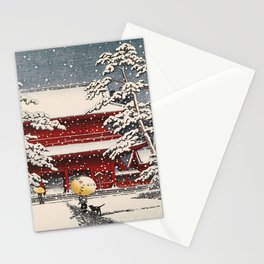 Snow at Zojoji Temple by Kawase Hasui - Japanese Vintage Woodblock Ukiyo-e Painting Stationery Card