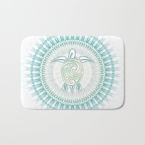 Turquoise Green Turtle And Mandala Bath Mat