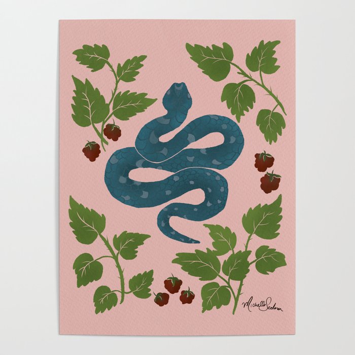 Snake Charm in Rose & Blue Poster